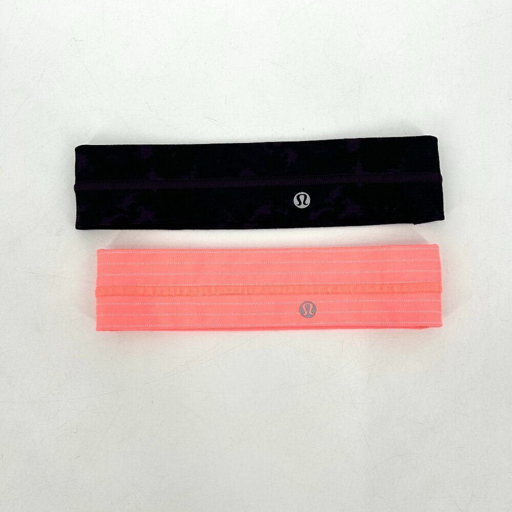 LULULEMON Set Of 2 Headbands Workout Athletic Orange White Purple Black Tie Dye